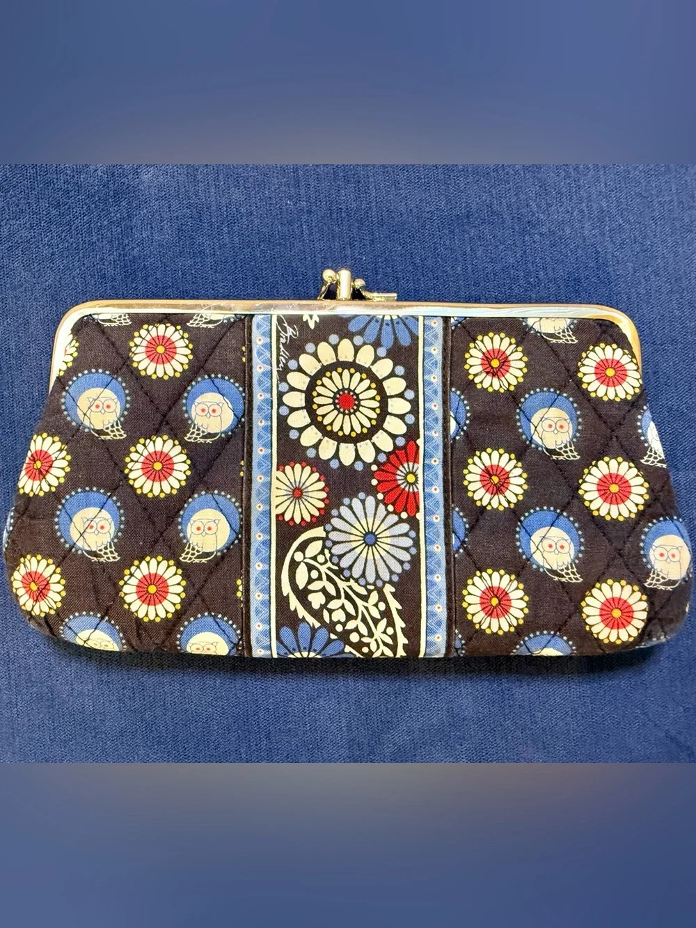 Vera Bradley Retired Night Owl Kiss Lock Wallet Clutch Coin Purse ID Holder